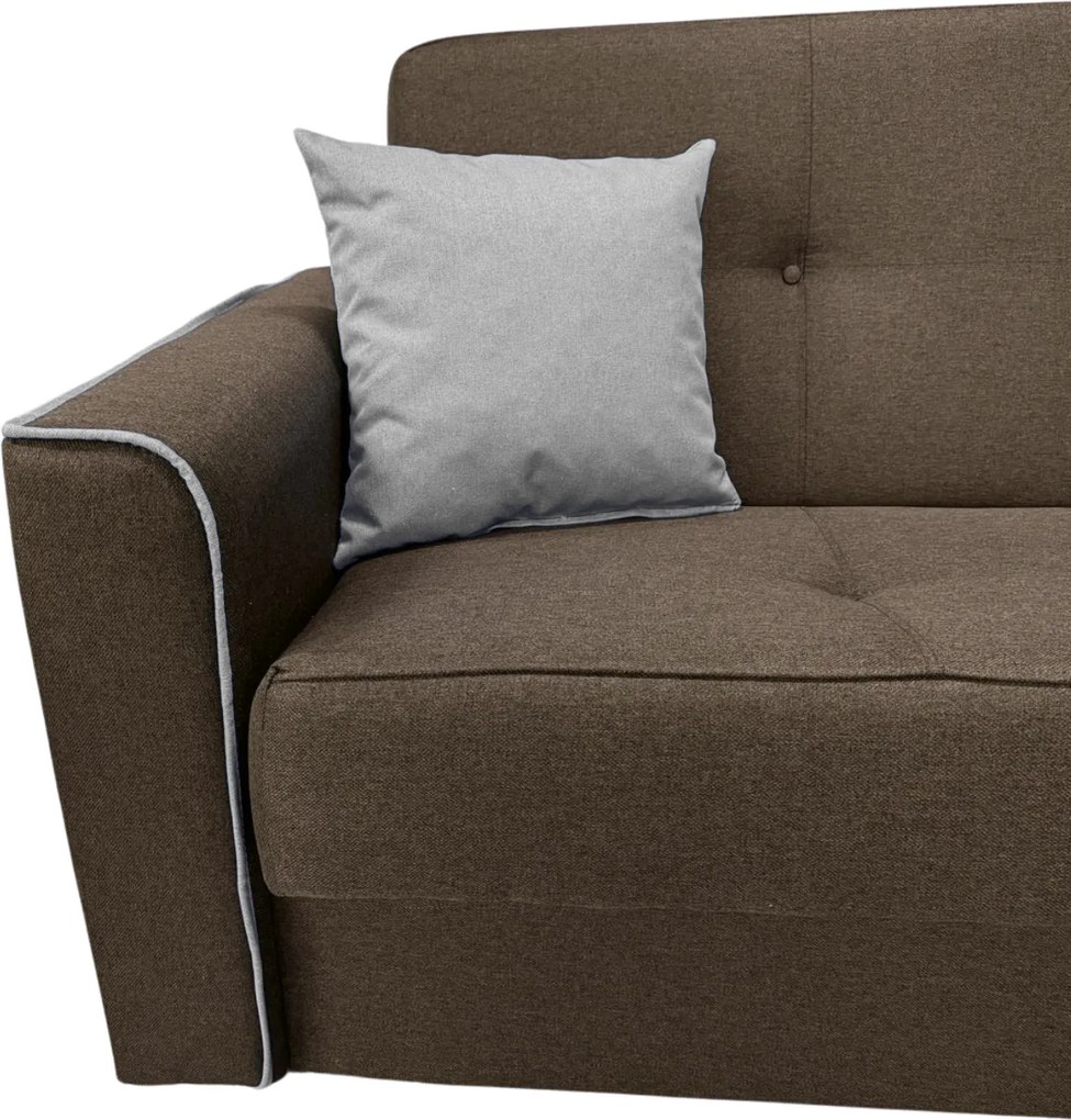 Canapea VERA extensibila, 3 locuri, lada de depozitare, stofa maro + gri, 225x90x90 Maro + Gri, Stofa