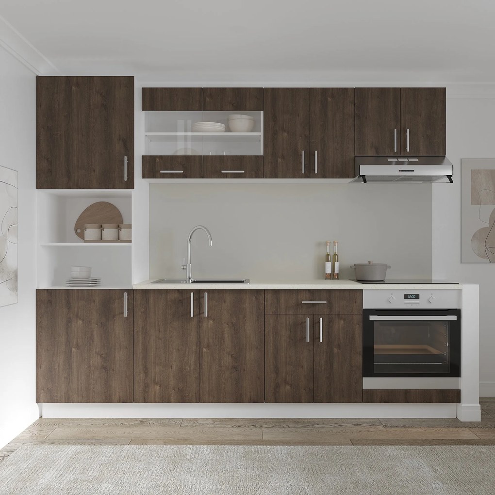 Corp Turn Karo, 2 Usi, cu spatiu cuptor, Stejar Bronz/Alb, 60 x 57 x 210 cm