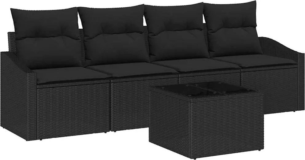vidaXL Set de canapea cu pernă Manual cu pernă 5 pcs Negru poliratan