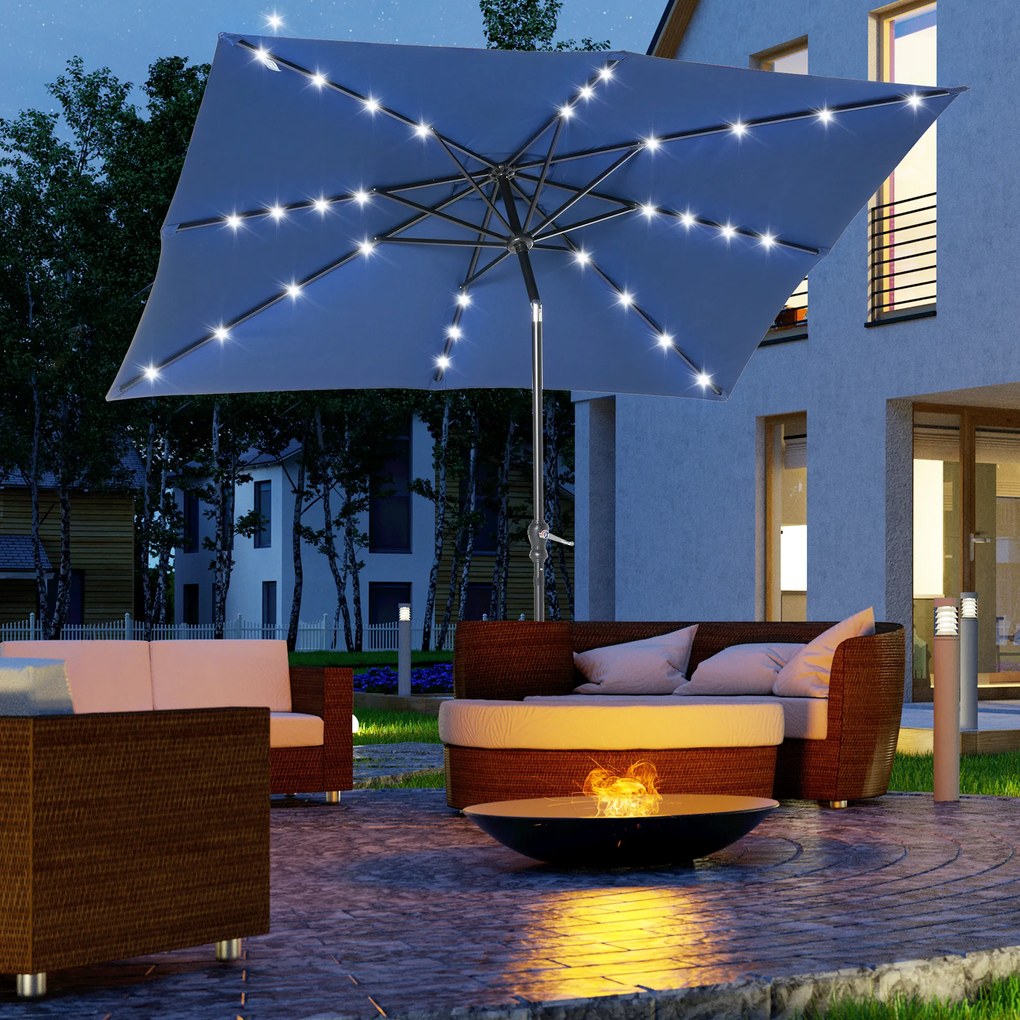 Outsunny Parasol de gradina Parasol drept 3 x 2 m luminos rectangular inclinabil cu LED solar otel poliester densitate mare albastru | Aosom Romania