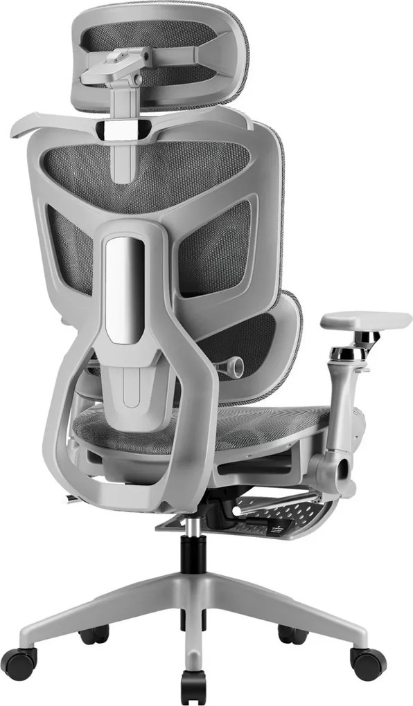 RESIGILAT- Scaun ergonomic, translatie sezut, cotiere 6D, tetiera 3D, suport lombar reglabil, pivotant, suport pentru picioare, Gri