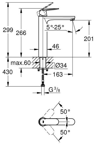 GROHE 23921000 - Baterie pentru lavoar EUROSMART COSMOPOLITAN XL, crom lucios