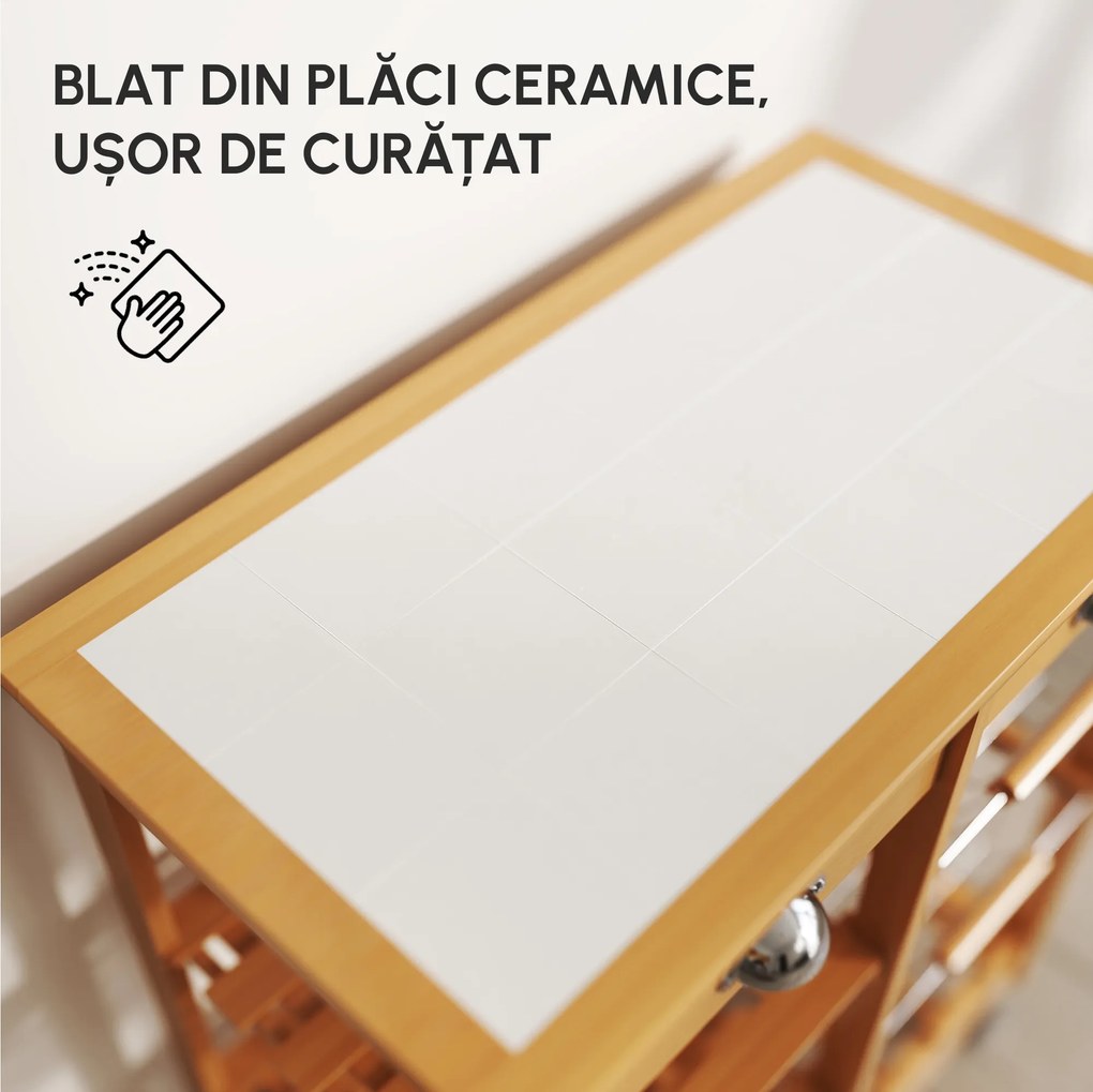 HOMCOM, Carucior bucatarie, dulap cu roti, dulap cu sertare, mobilier pentru bucatarie, maro | Aosom ro