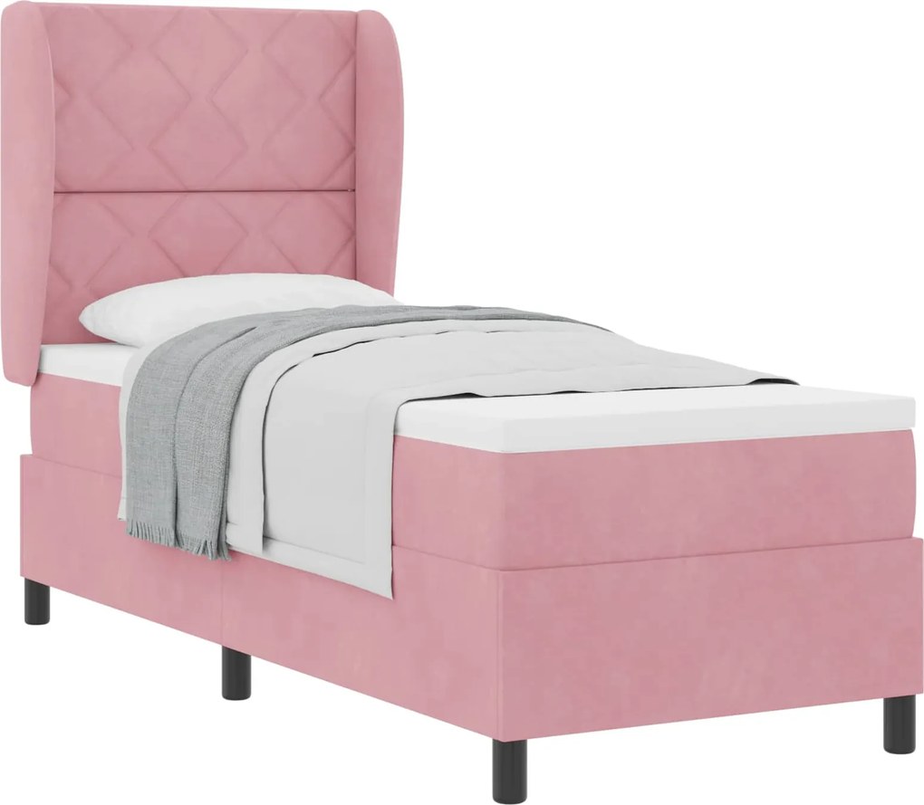 vidaXL Pat cu arcuri cu saltea cu headboard Roz 200 x 80 cm Catifea