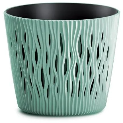Ghiveci decorativ de flori, rotund, verde, 18.9x16.5 cm, Sandy Round