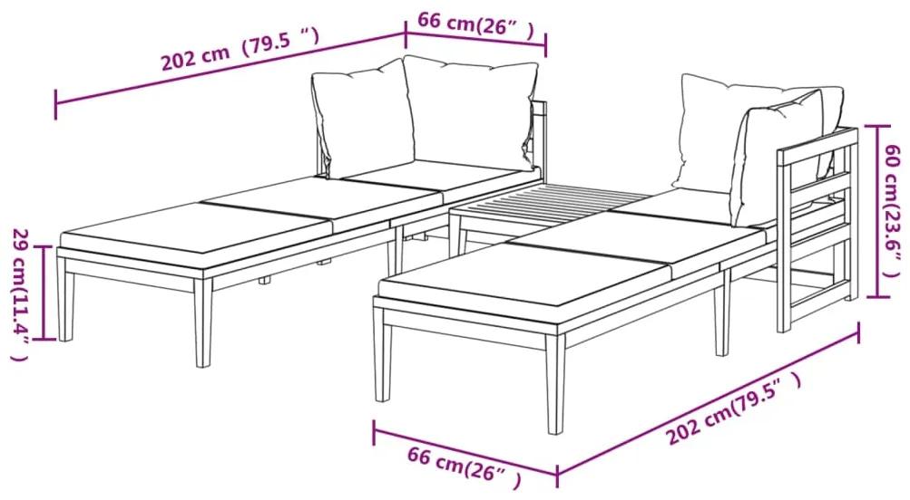 Set mobilier gradina perne alb crem, 3 piese, lemn masiv acacia Alb crem, 2x Sezlong + masa, 1