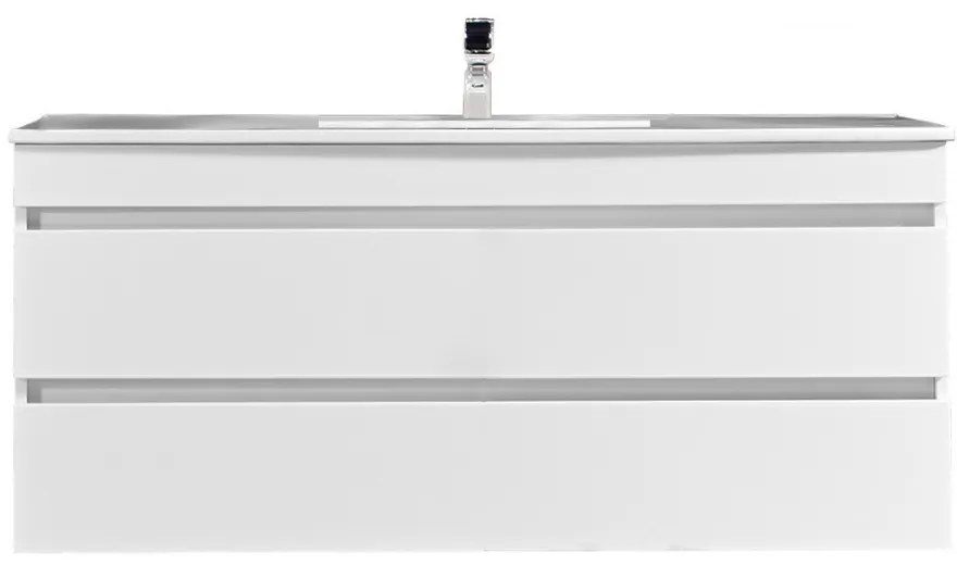 Mobilier de baie cu bază Cube 120, 1 lavoar ceramic, 2 sertare, vopsit în alb lucios