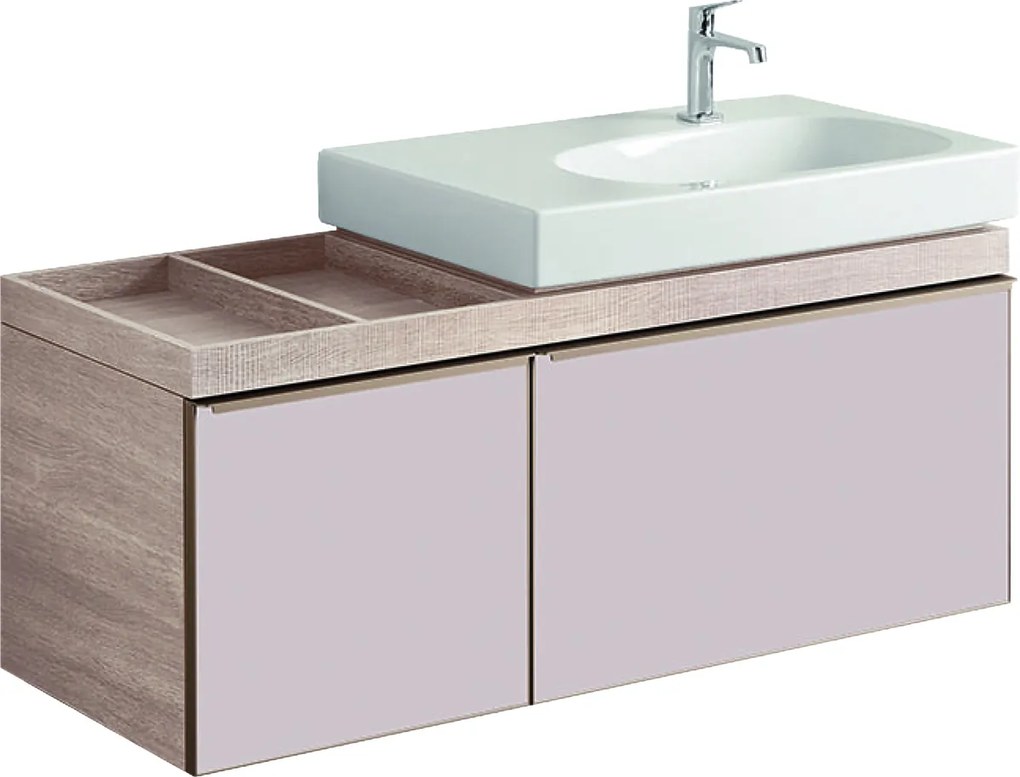 Dulap baza Geberit Citterio 118.4cm cu blat stanga si doua sertare sticla taupe, corp stejar bej