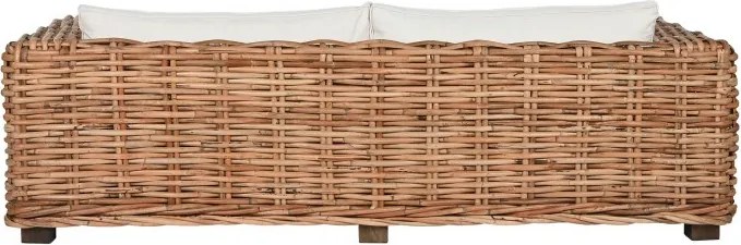 Set lounge exterior din rattan natural împletit, 4 piese cu canapea, 2 fotolii, măsuță și perne incluse, "Bahia"