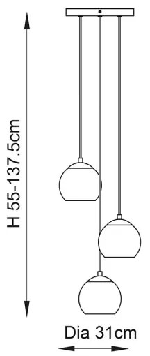 Endon 91971 - Candelabru suspendat pe cablu DIMPLE, 3xE14/25W/230V, auriu/bej fumuriu