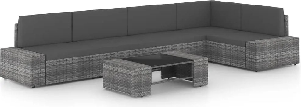 vidaXL Set mobilier de grădină cu perne, 6 piese, gri, poliratan