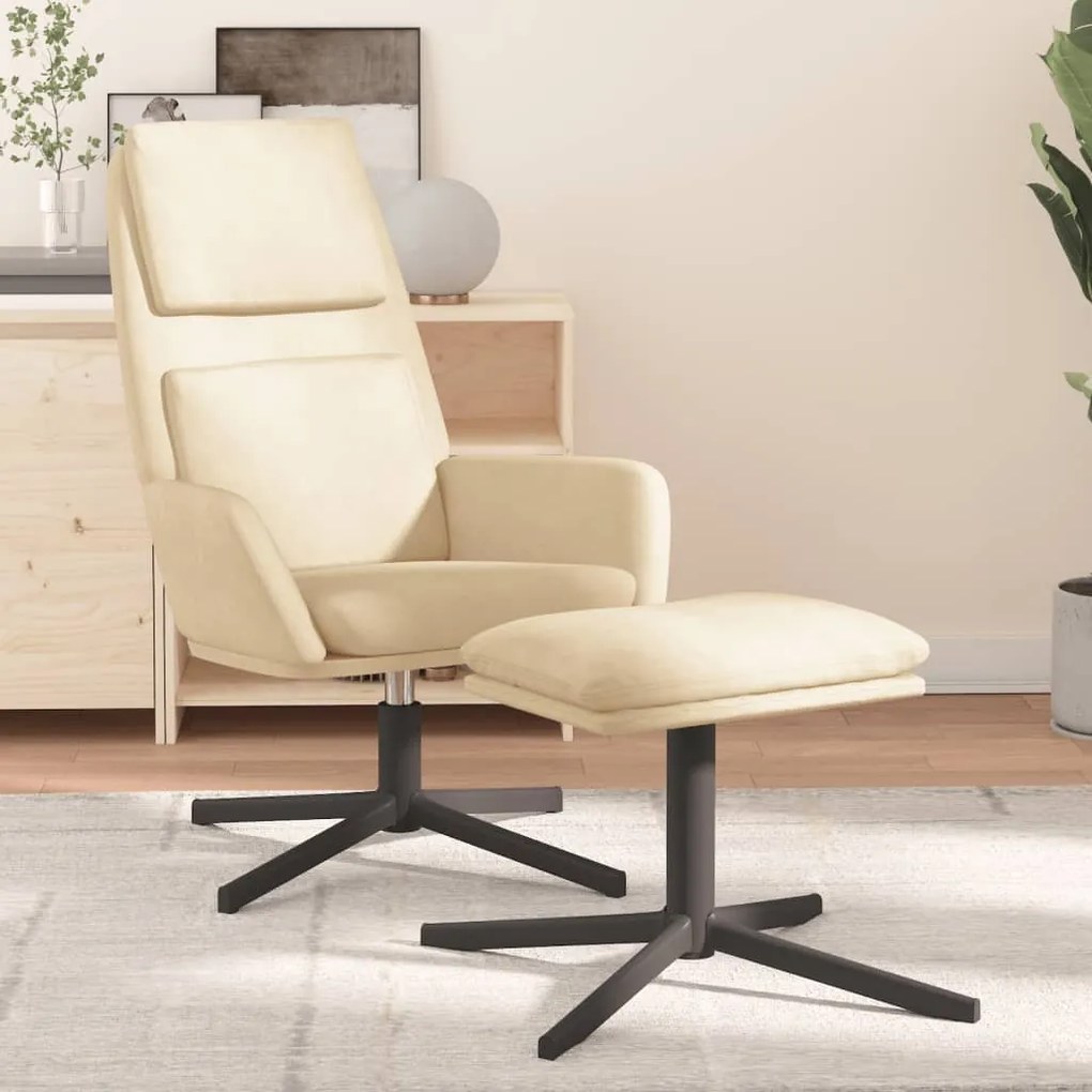 3097807 vidaXL Scaun de relaxare cu taburet, alb crem, catifea