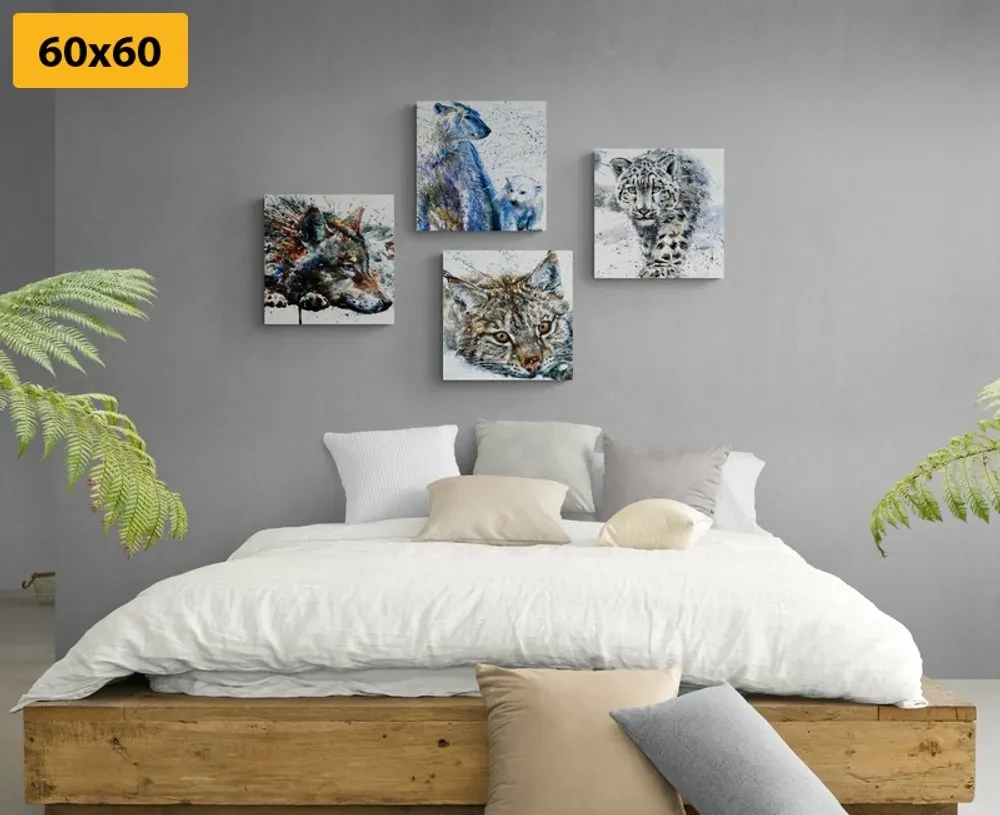 Set tablouri animale în design interesant de acuarelă