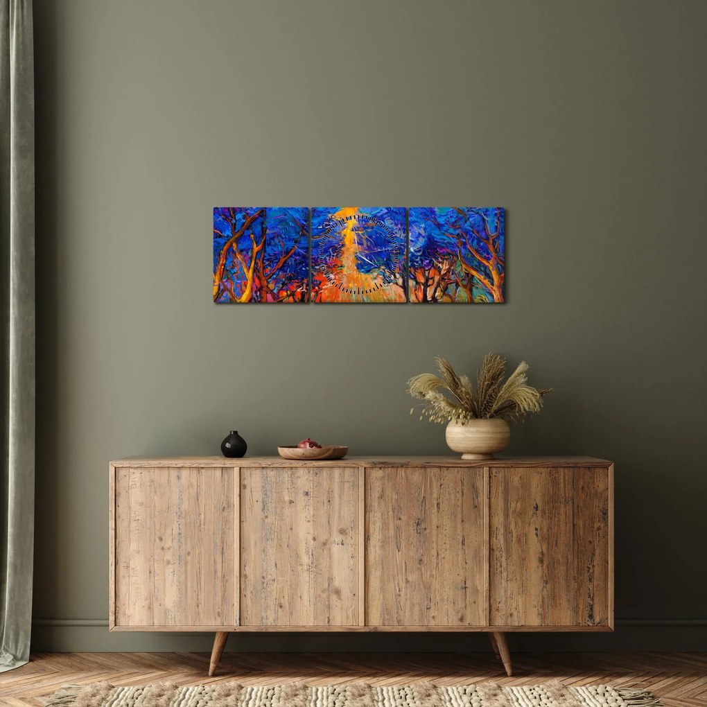 Tablou - Coroane de copac de toamnă, impresionism modern (cu ceas) (90x30 cm)