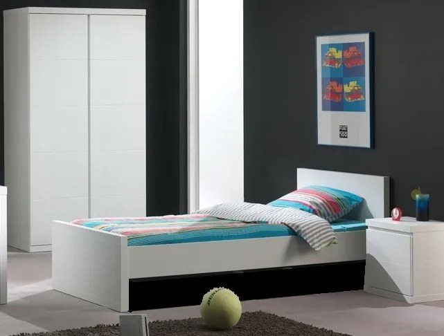 Set Mobilier Cameră Lara pentru Copii/Tineri, Alb – Pat 90x200 cm, Noptieră și Dulap 2 Uși – Vipack