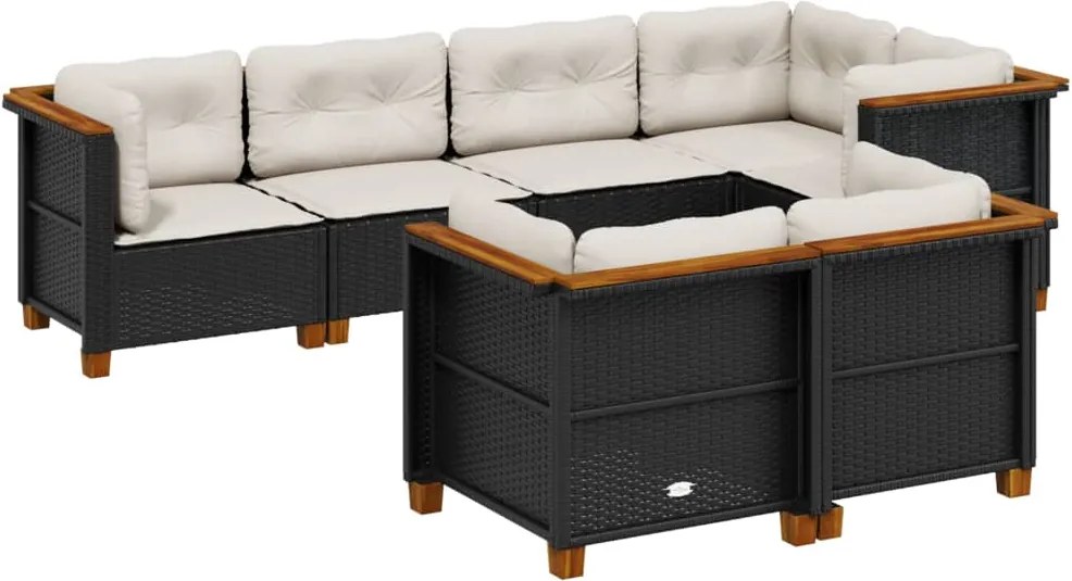 vidaXL Set canapele de grădină cu perne, 7 piese, negru, poliratan