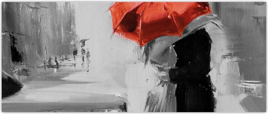 Tablou - Cuplu în dragoste sub o umbrelă, roșu (120x50 cm)