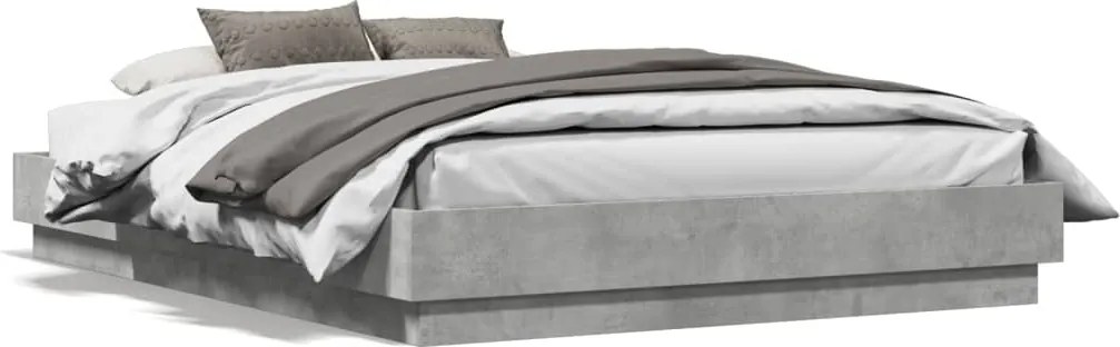 vidaXL Cadru de pat, gri beton, 135x190 cm, lemn prelucrat