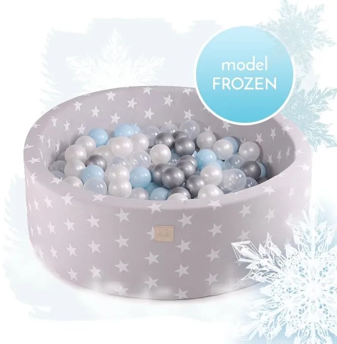 Piscina uscata cu 250 de bile (Babyblue, Alb perlat, Silver, Transparent) MeowBaby  , Frozen, 90x30 cm, Gri deschis