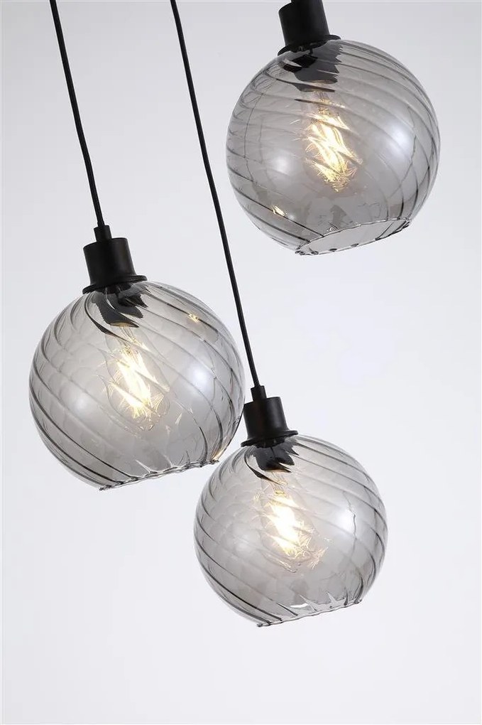 Lustra cu 3 pendule metal negru, sticla fumurie Radiance