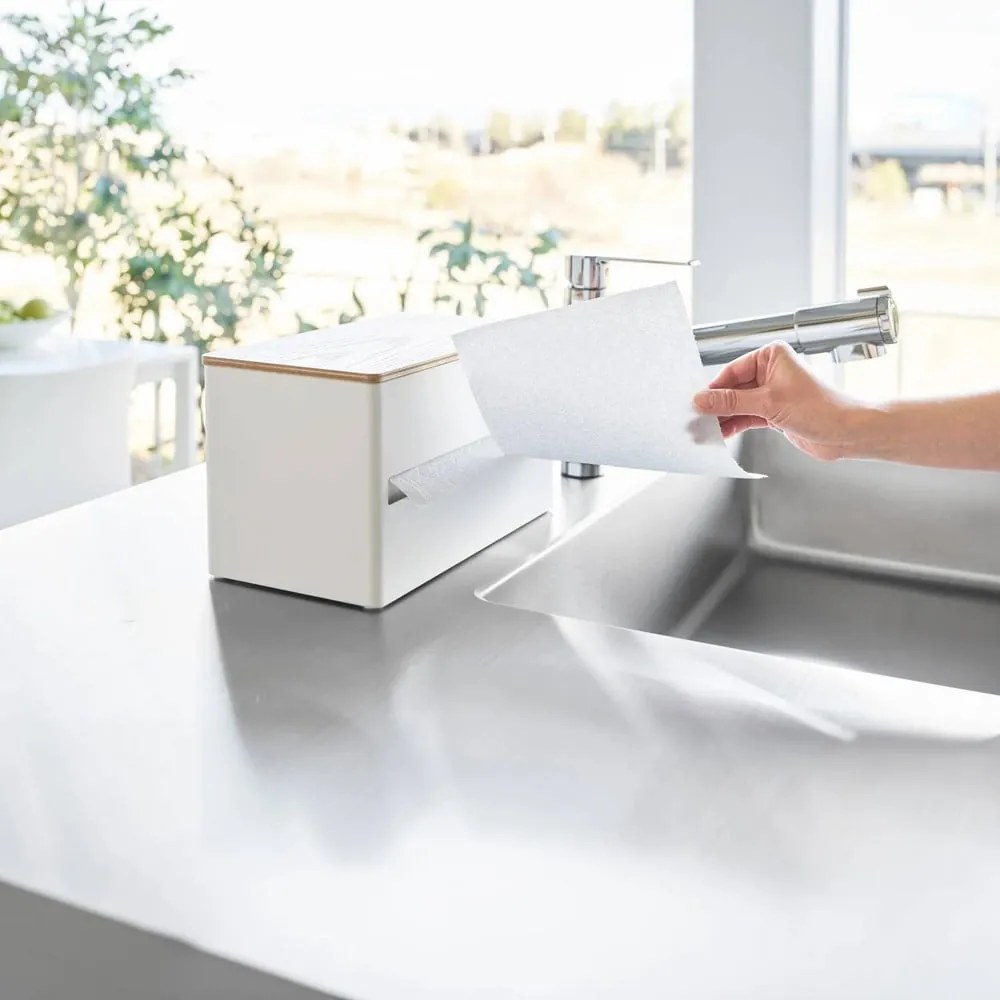 Suport orizontal pentru prosoape de bucătărie din hârtie alb din metal Rin – YAMAZAKI