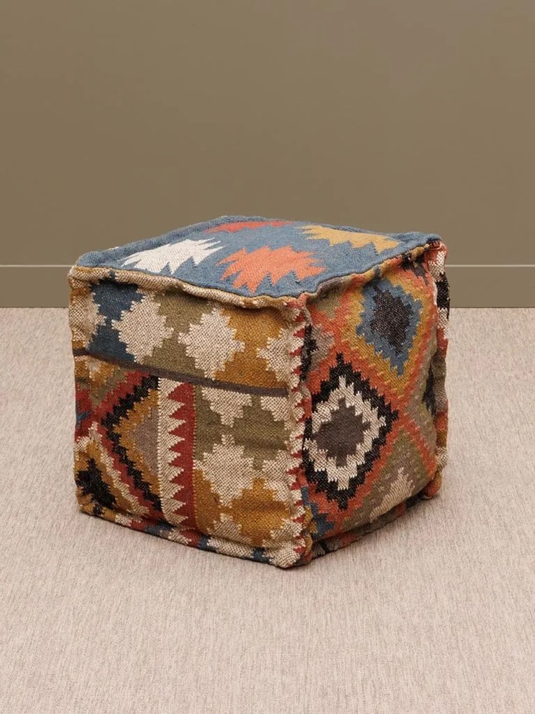 Puf multicolor, din iuta naturala si lana, Autumn Killim