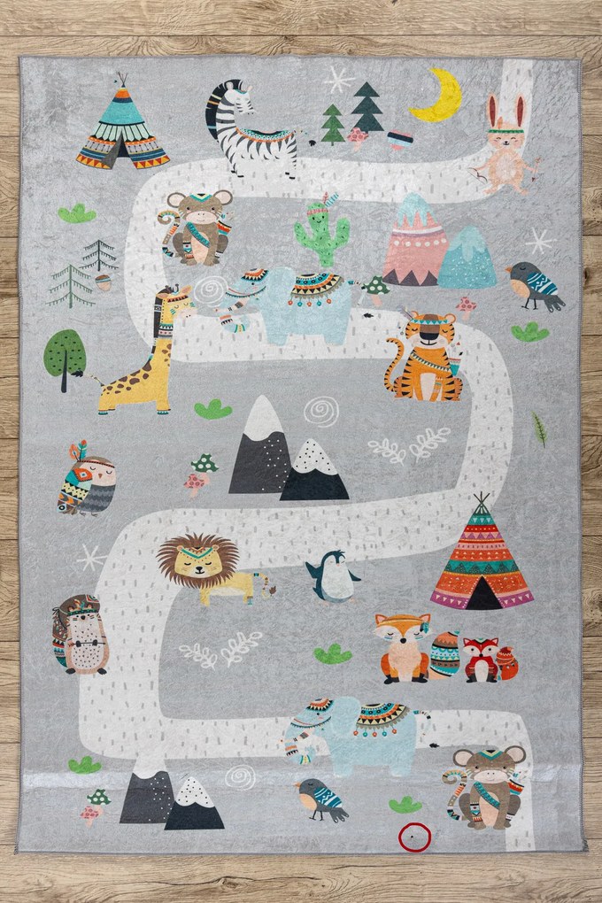 BAMBINO 2160 covor lavabil Sat indian, animale pentru copii anti-alunecare gri - SECUNDAR-COTATI PRODUSUL