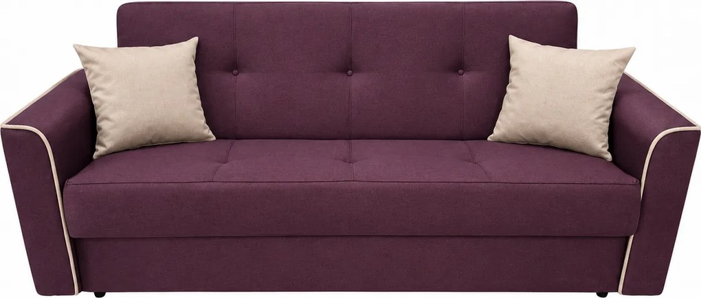 Canapea VERA extensibila, 3 locuri, lada de depozitare, stofa mov pruna + bej 225x90x90 Mov, Stofa
