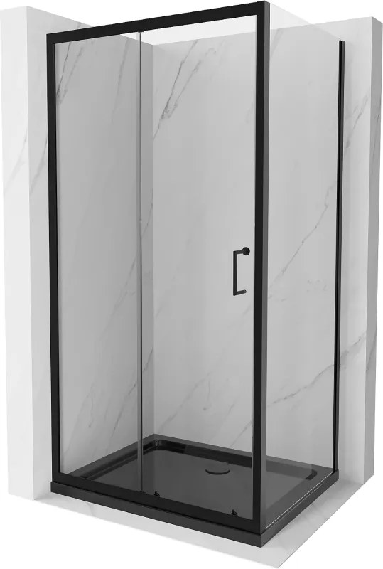 Mexen Apia cabina de duș culisantă 100 x 90 cm, transparentă, neagră + cadă Flat, neagră - 840-100-090-70-00-4070B