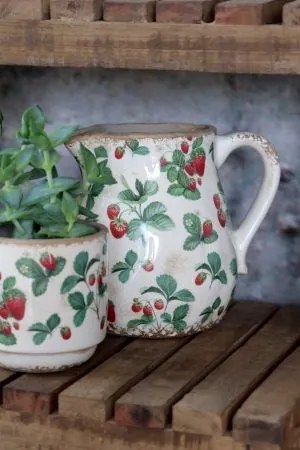Carafă din ceramică crem cu model căpșuni, "Fraises"