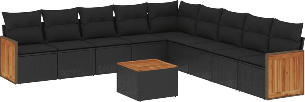 vidaXL Set canapele de grădină cu perne, 10 piese, negru, poliratan