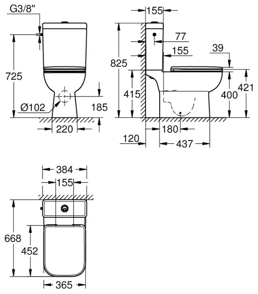 GROHE 39814000 - Set WC combinat START EDGE, 825 × 557 × 384 mm, ceramică/alb durabil
