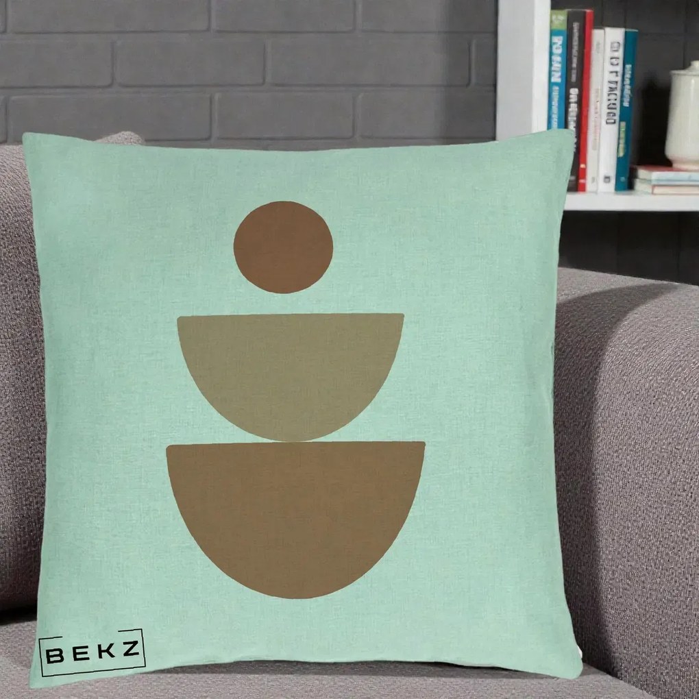 Perna Decorativa Geometric Boho Semicerc Stivuit, 40x40 cm, Verde Menta, Husa Detasabila, Perna Inclusa, BEKZ®