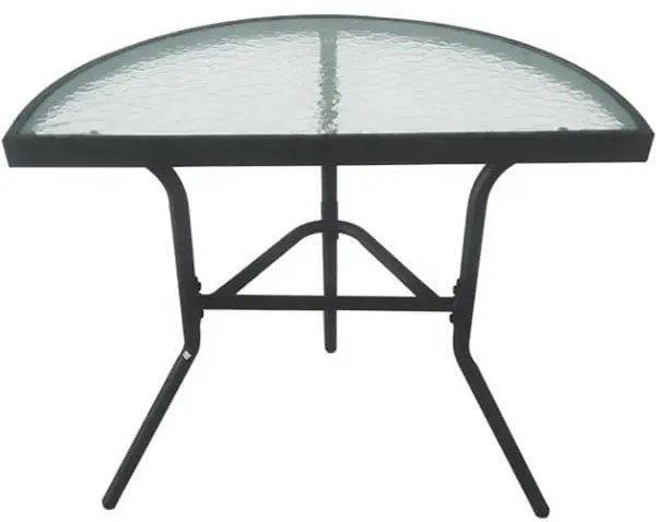 Masa de gradina semirotunda cu blat de sticla ISLAND 70x40 cm, negru