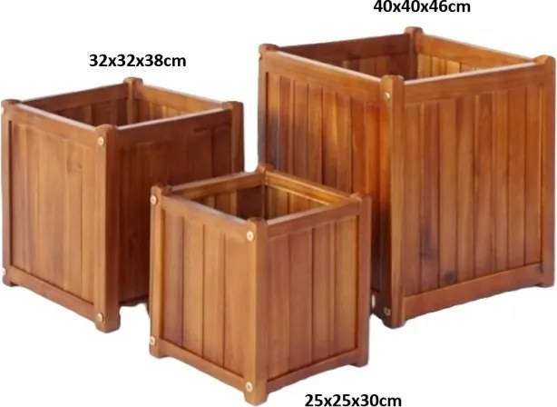 Set 3 suporturi pentru ghivece din lemn de acacia pentru exterior, finisaj natural, „Nature’s Edge”