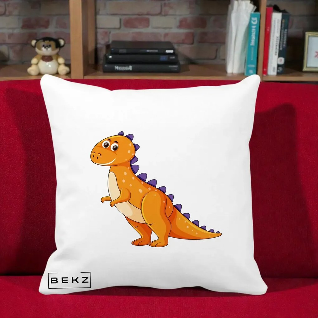 Perna Decorativa T-Rex Portocaliu, 40x40 cm, Alba Mata, Husa Detasabila, Perna Inclusa, BEKZ®