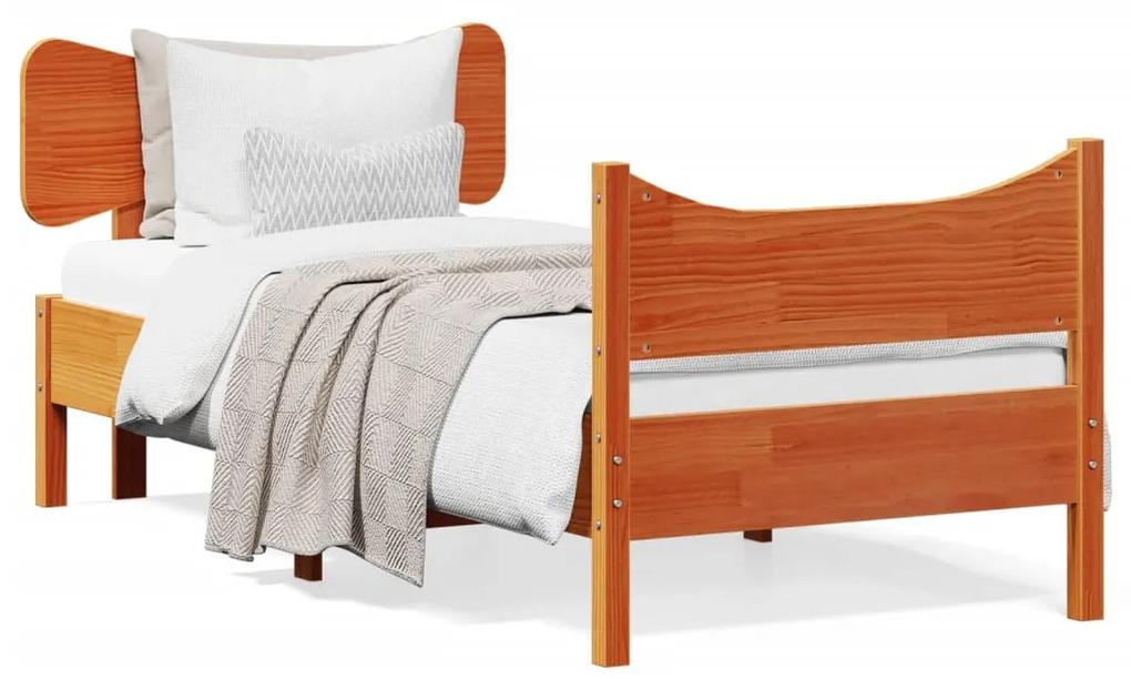 3216404 vidaXL Cadru de pat cu tăblie, maro ceruit, 90x190 cm, lemn masiv pin