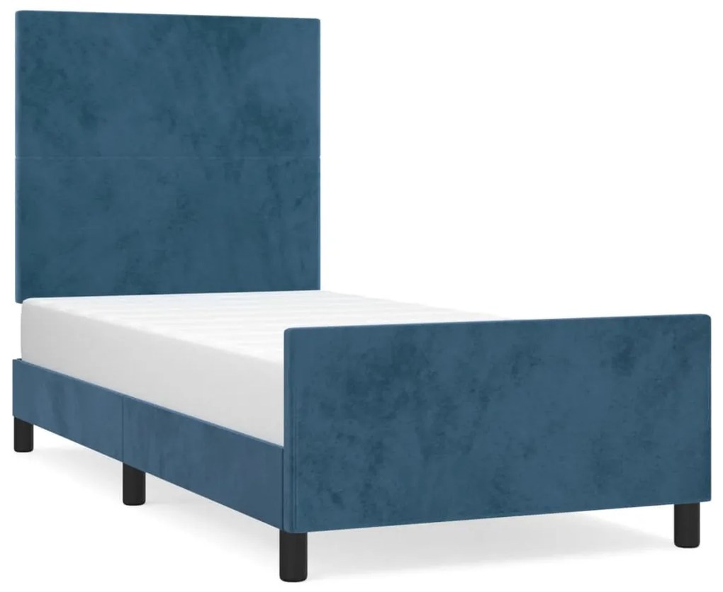 3125621 vidaXL Cadru de pat cu tăblie, albastru închis, 100x200 cm, catifea