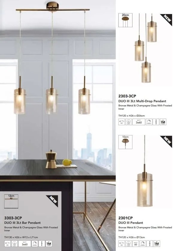 Lustra moderna cu 3 pendule Duo III