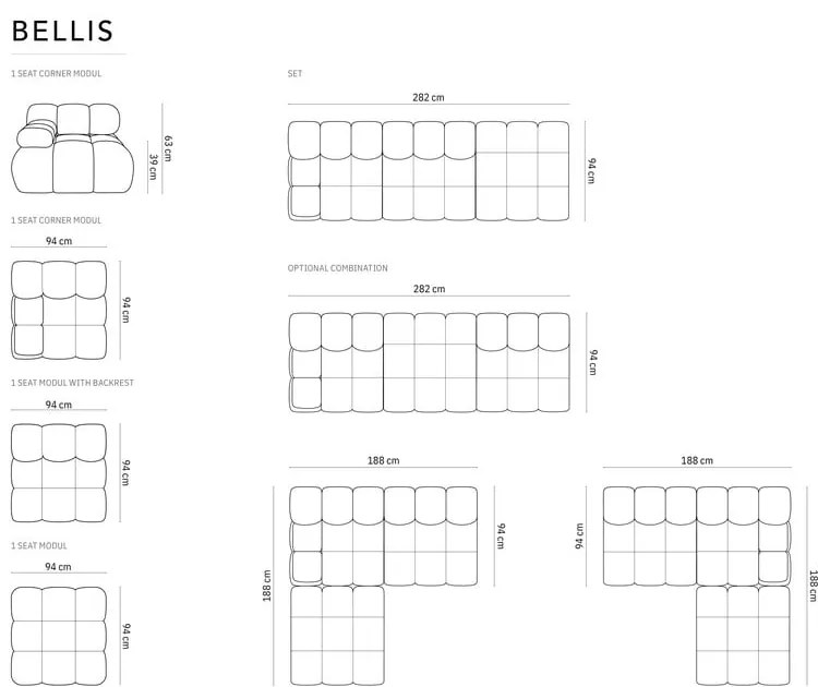 Canapea modulară bej cu tapițerie din catifea 282 cm Bellis – Micadoni