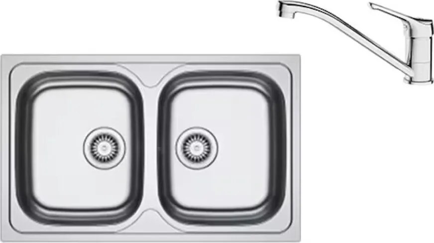 Set chiuveta bucatarie inox Franke Spark 80x50 cm cu 2 cuve fara picurator finisaj texturat plus baterie crom