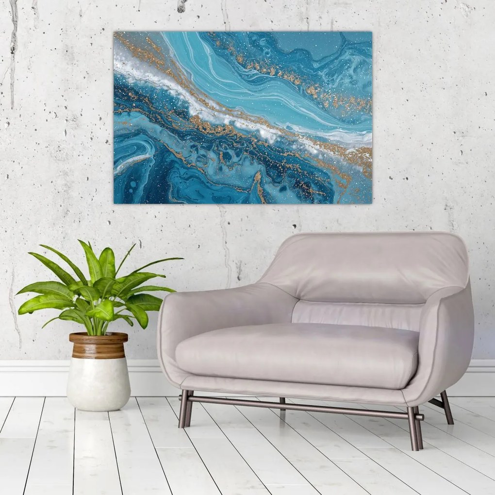 Tablou - Marmură bleu cu aur I. (90x60 cm)