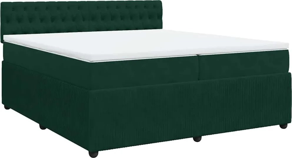 vidaXL Pat box spring cu saltea, verde închis, 200x200 cm, catifea
