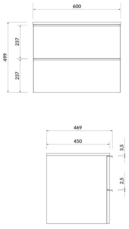 Mobilier suspendat Cersanit, Virgo 60, cu manere negre, pentru lavoar pe blat, gri stejar