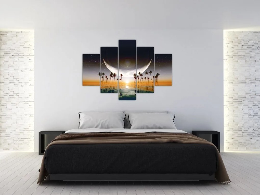 Tablou- Luna deasupra palmierilor (150x105 cm)