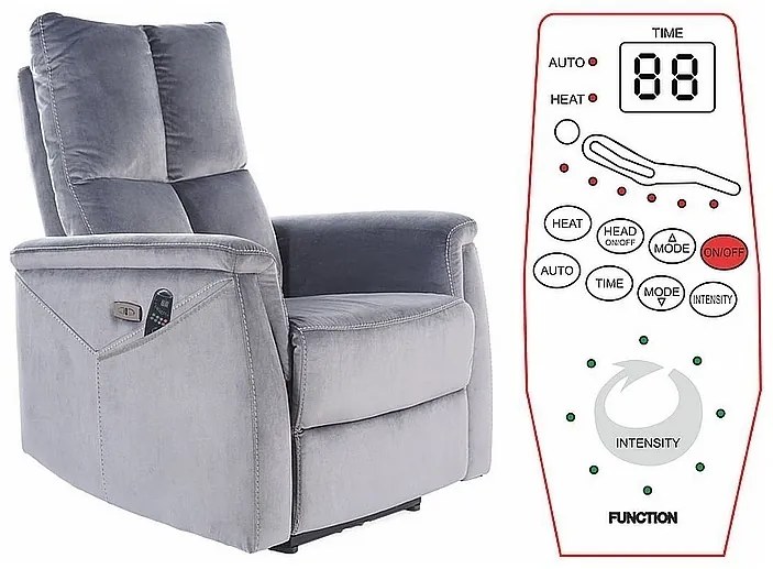 Fotoliu recliner cu functie de masaj Neptun M velvet gri Blu14
