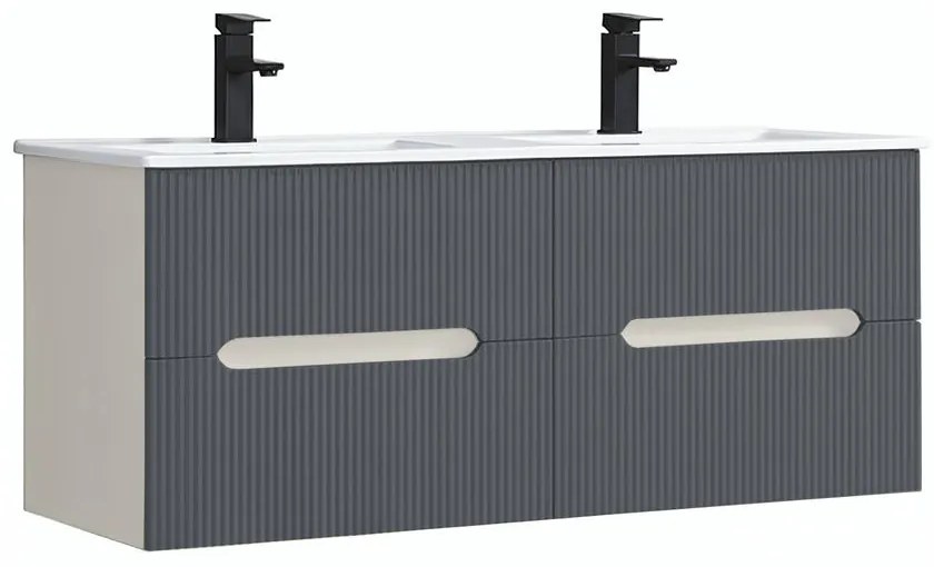 Trent 120 dulap de baie inferior cu chiuvetă ceramică (2 sertare) alb-gri antracit