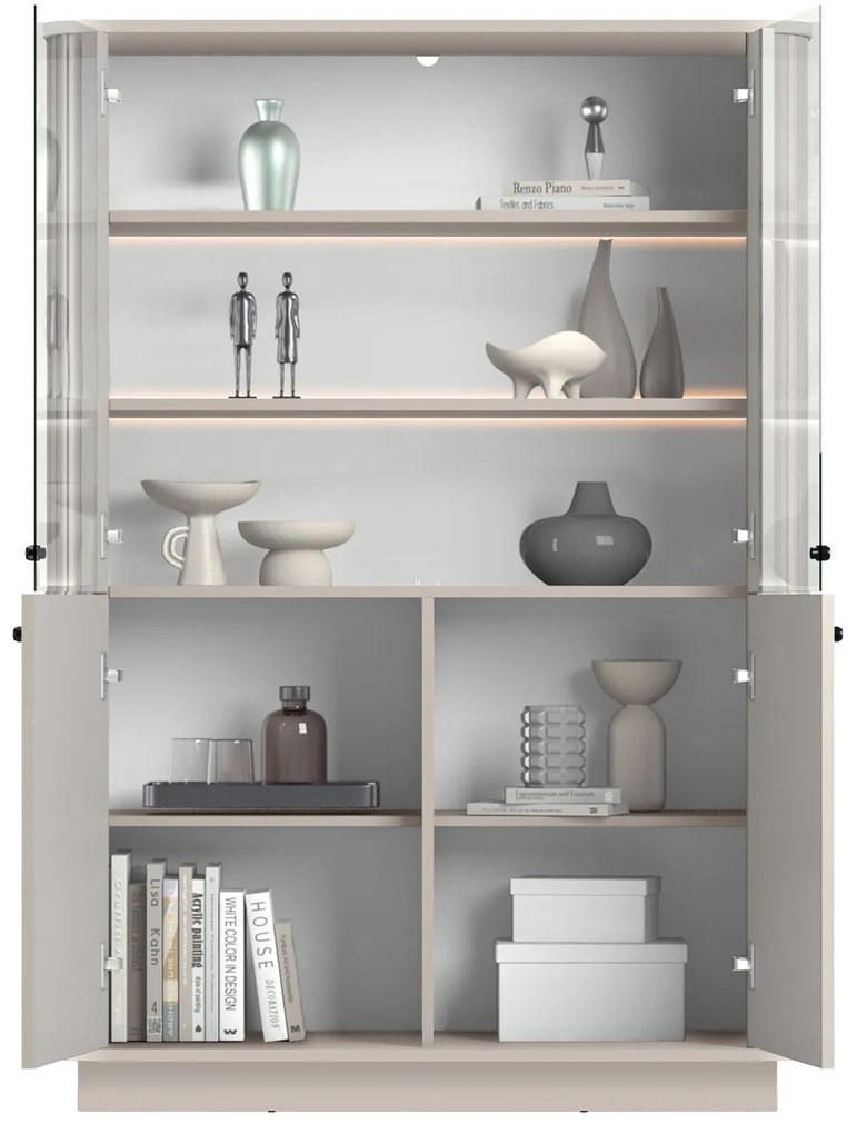 Vitrină cu patru uși pe soclu Vesper 103 cm - casmir / mânere negre