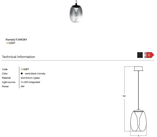 Pendul LED design decorativ modern PAMELA 11 fumuriu