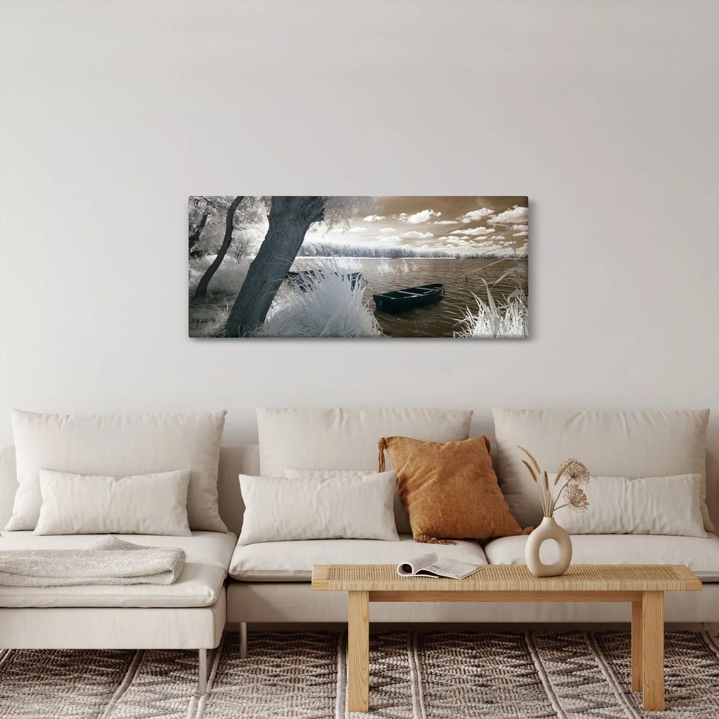 Tablou cu barca pe lac (120x50 cm)